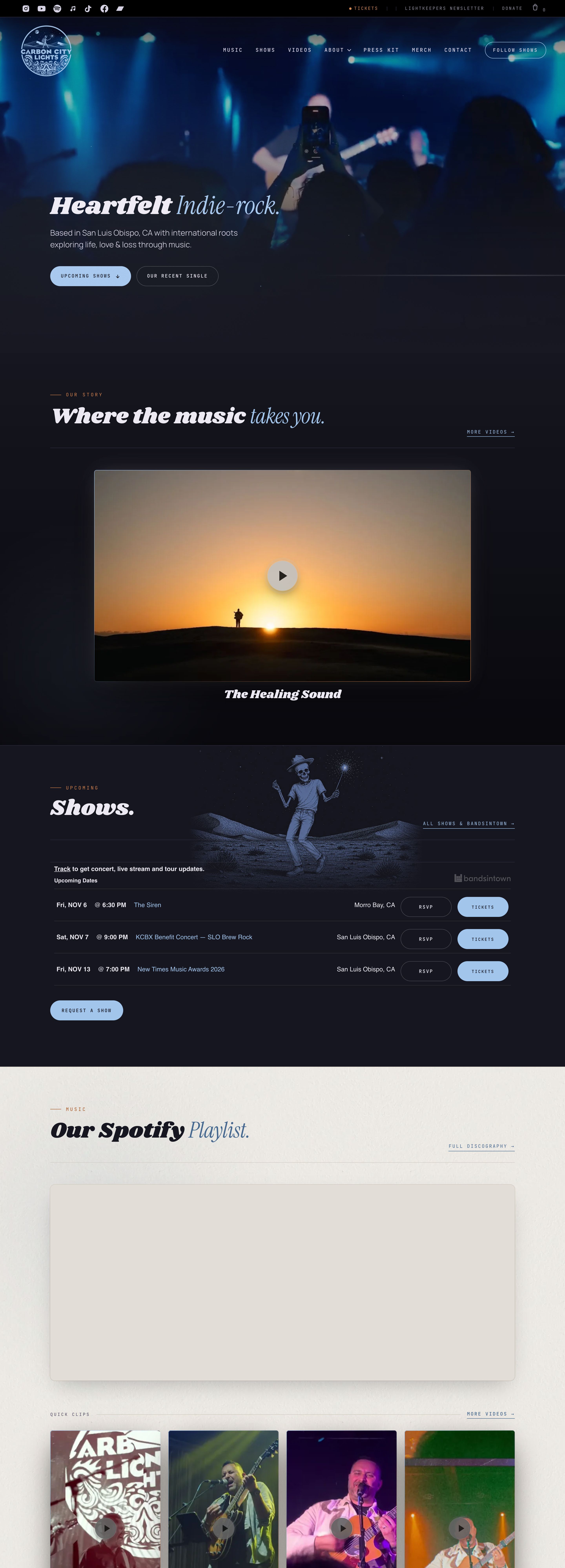 Full-length capture of the Carbon City Lights homepage
