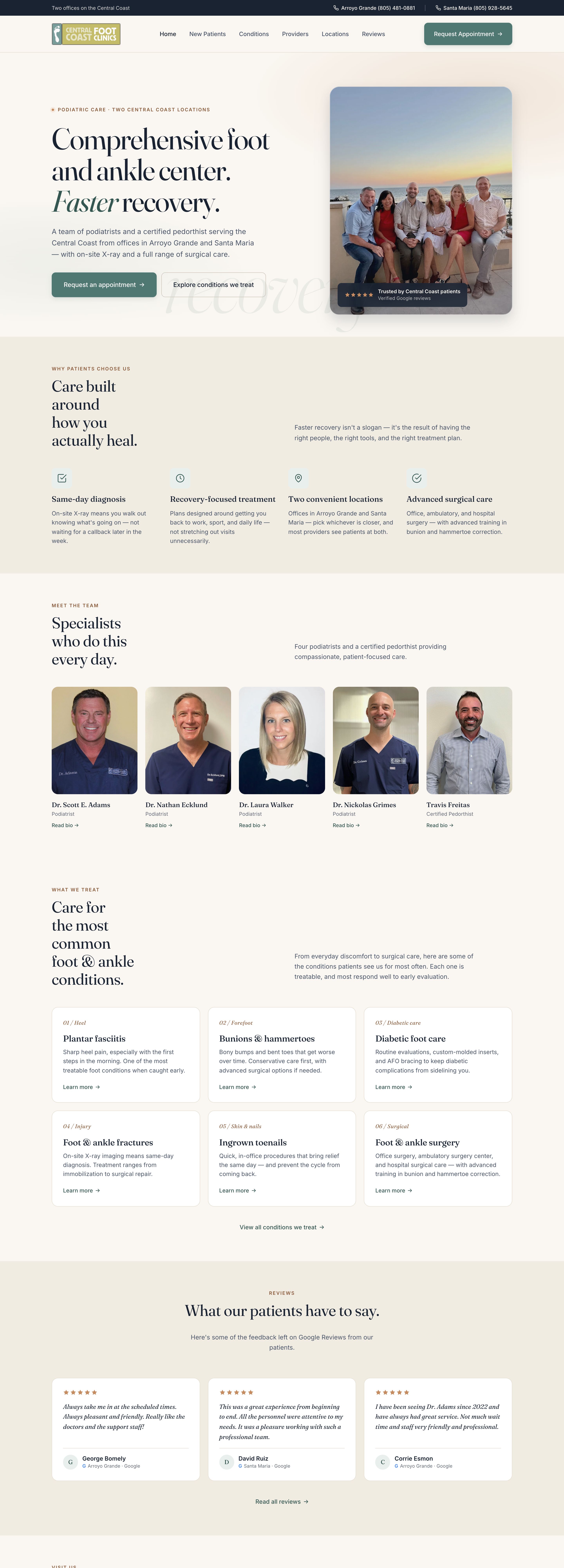 Full-length capture of the Central Coast Foot Clinics homepage