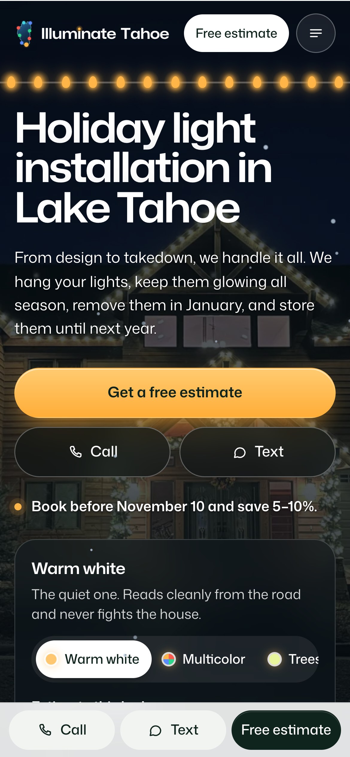 Illuminate Tahoe website on a phone