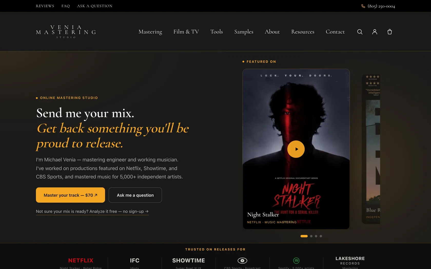 Venia Mastering Studio website